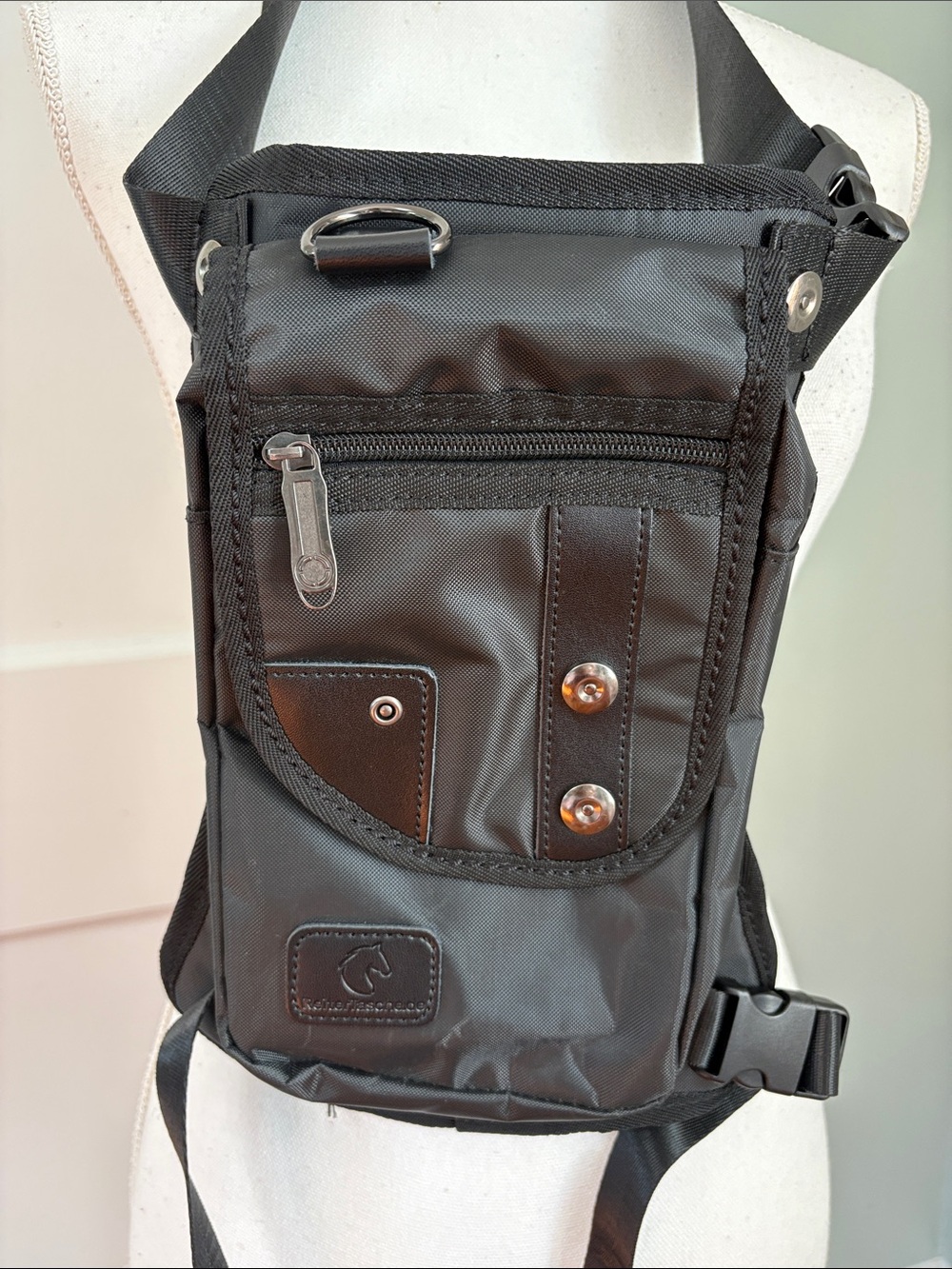 NWOT Black Motorcycle Saddle Bag Sling Bag Durable Adjustable